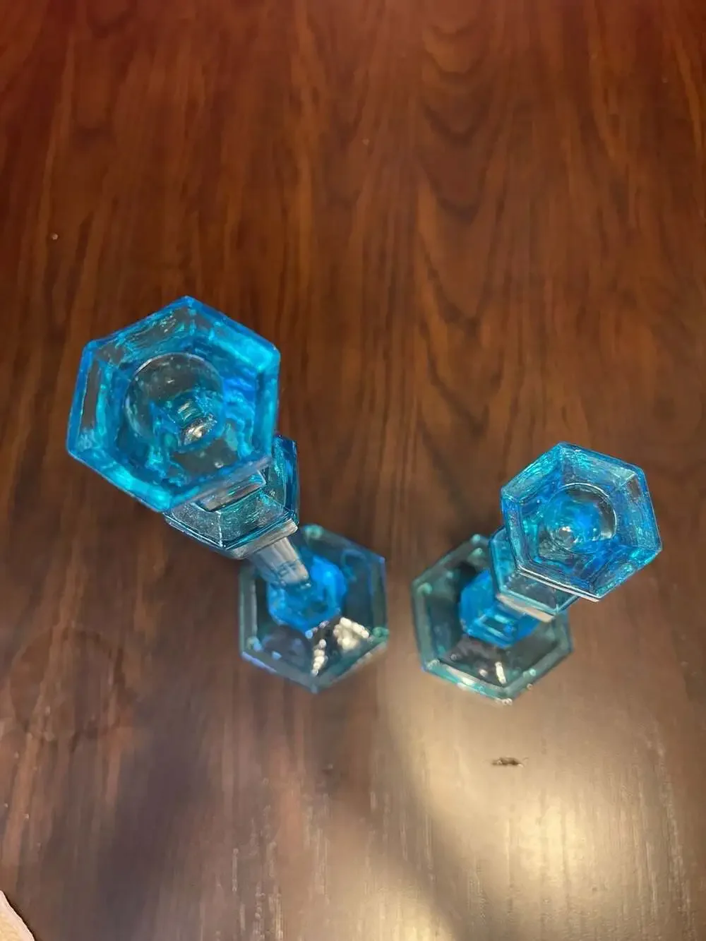 Vintage Fostoria Teal Blue Glass Candlestick Set of 2/ Vintage Blue Glass Candle